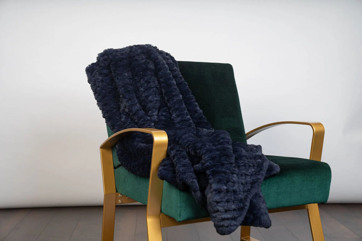 LaBelle Since 1919 Midnight Blue Knitted Rex Rabbit Throw