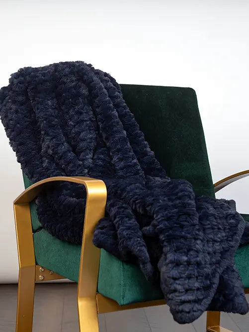 LaBelle Since 1919 Midnight Blue Knitted Rex Rabbit Throw