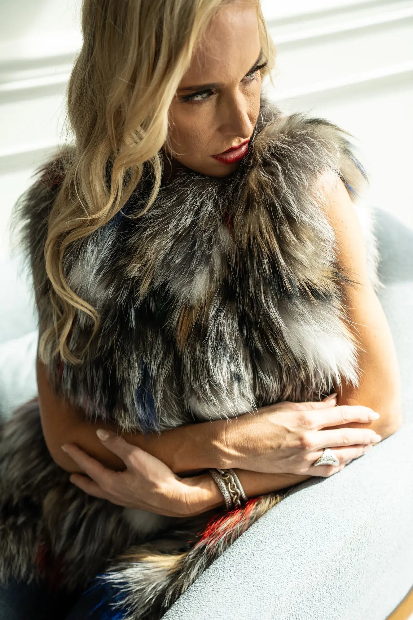 Multi-Color Fox and Rabbit Fur Vest