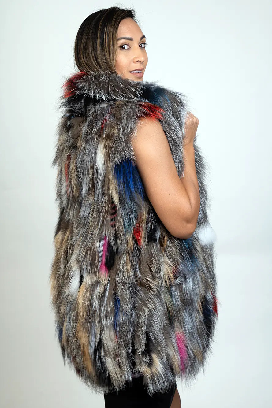 Multi-Color Fox and Rabbit Fur Vest