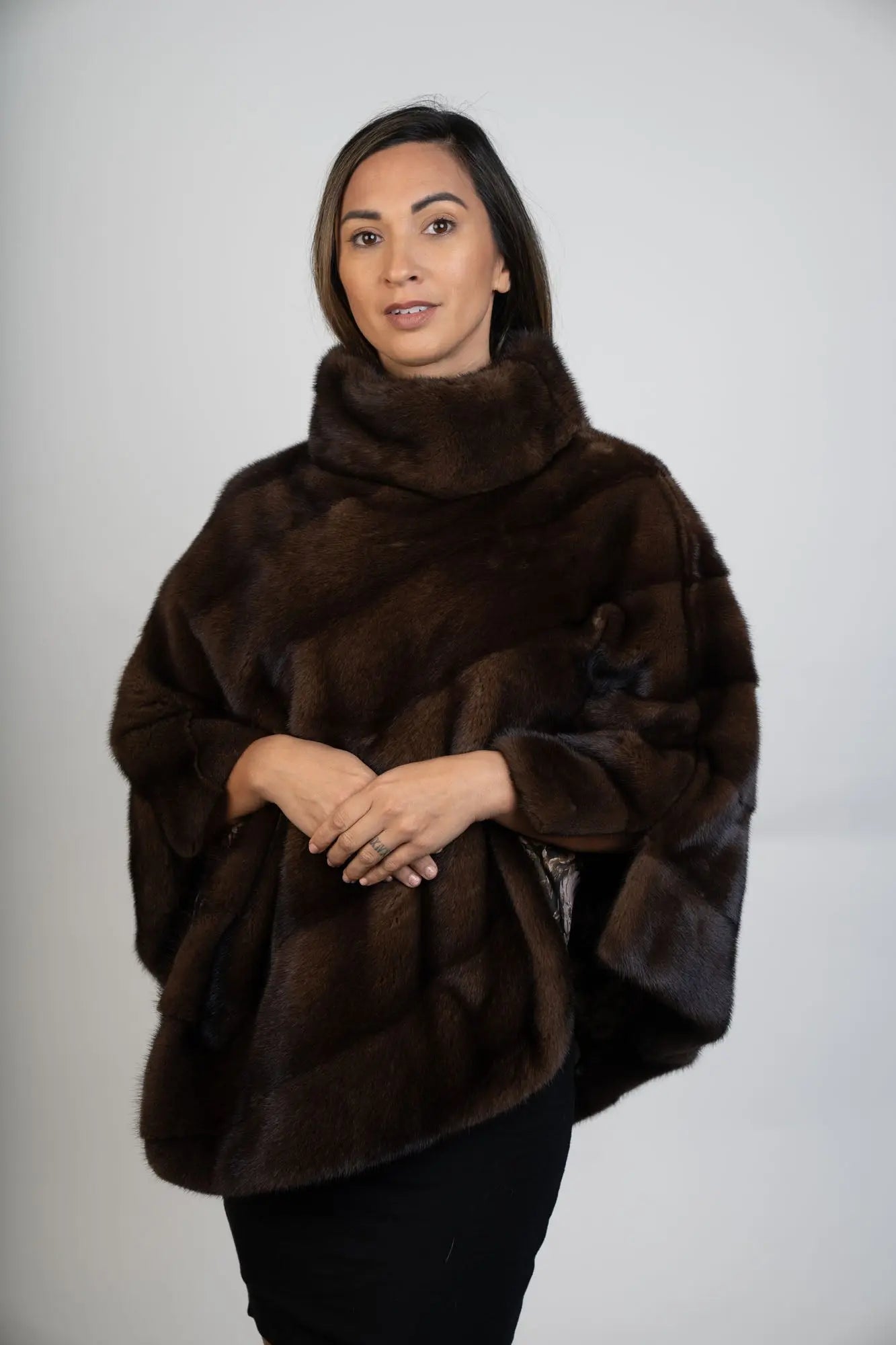 Natural Brown Cross Mink Poncho