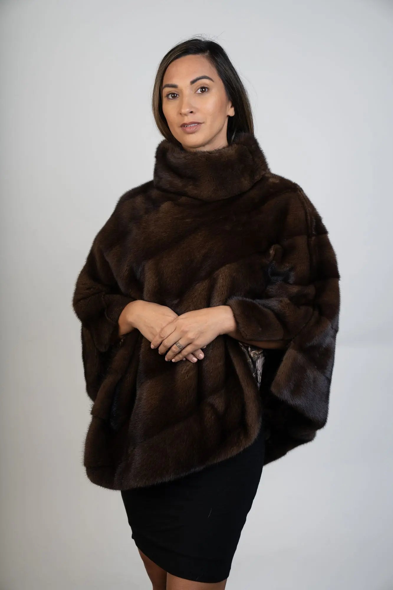 Natural Brown Cross Mink Poncho