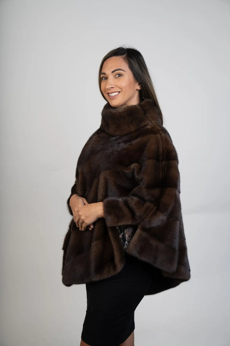 Natural Brown Cross Mink Poncho