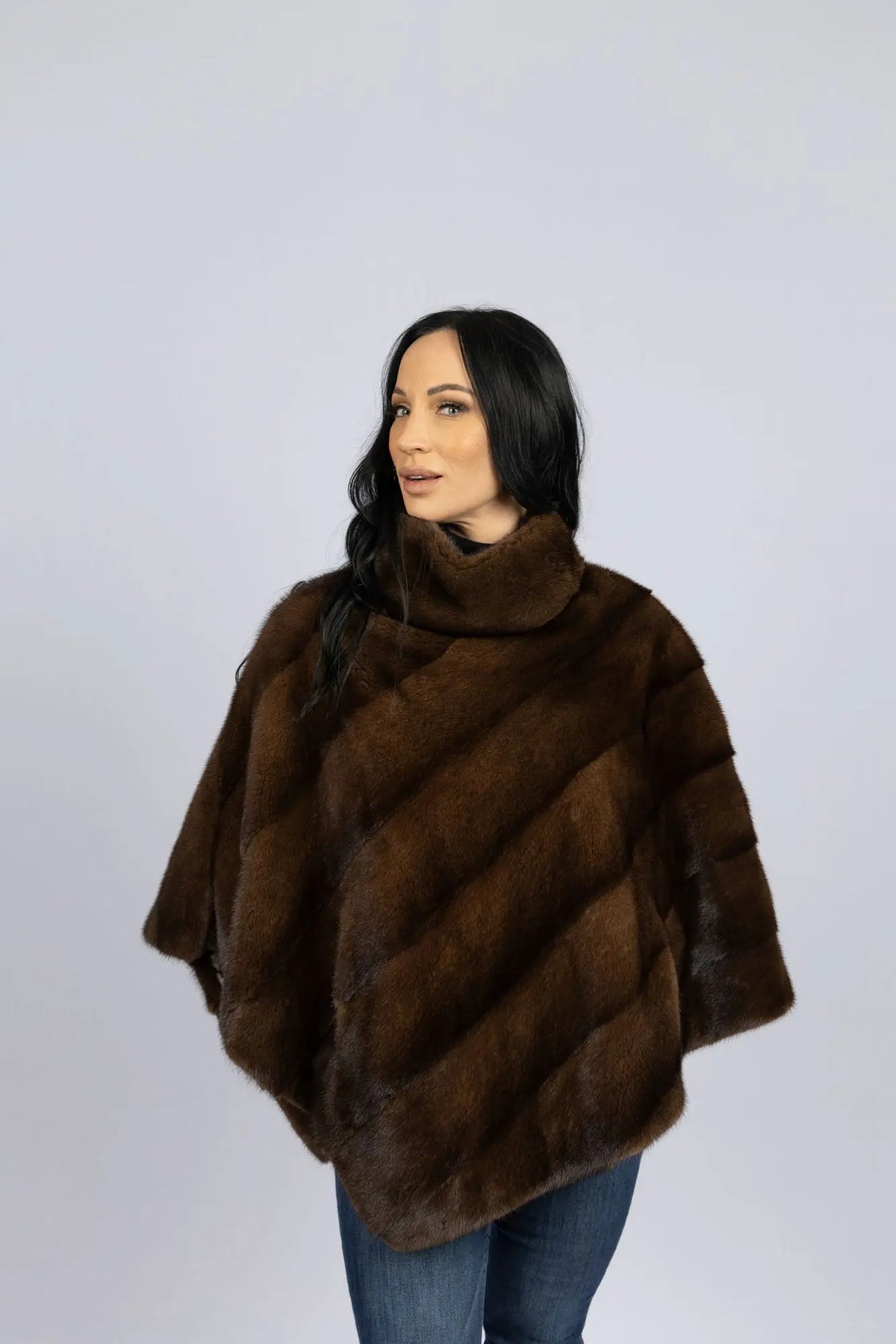 Natural Brown Cross Mink Poncho