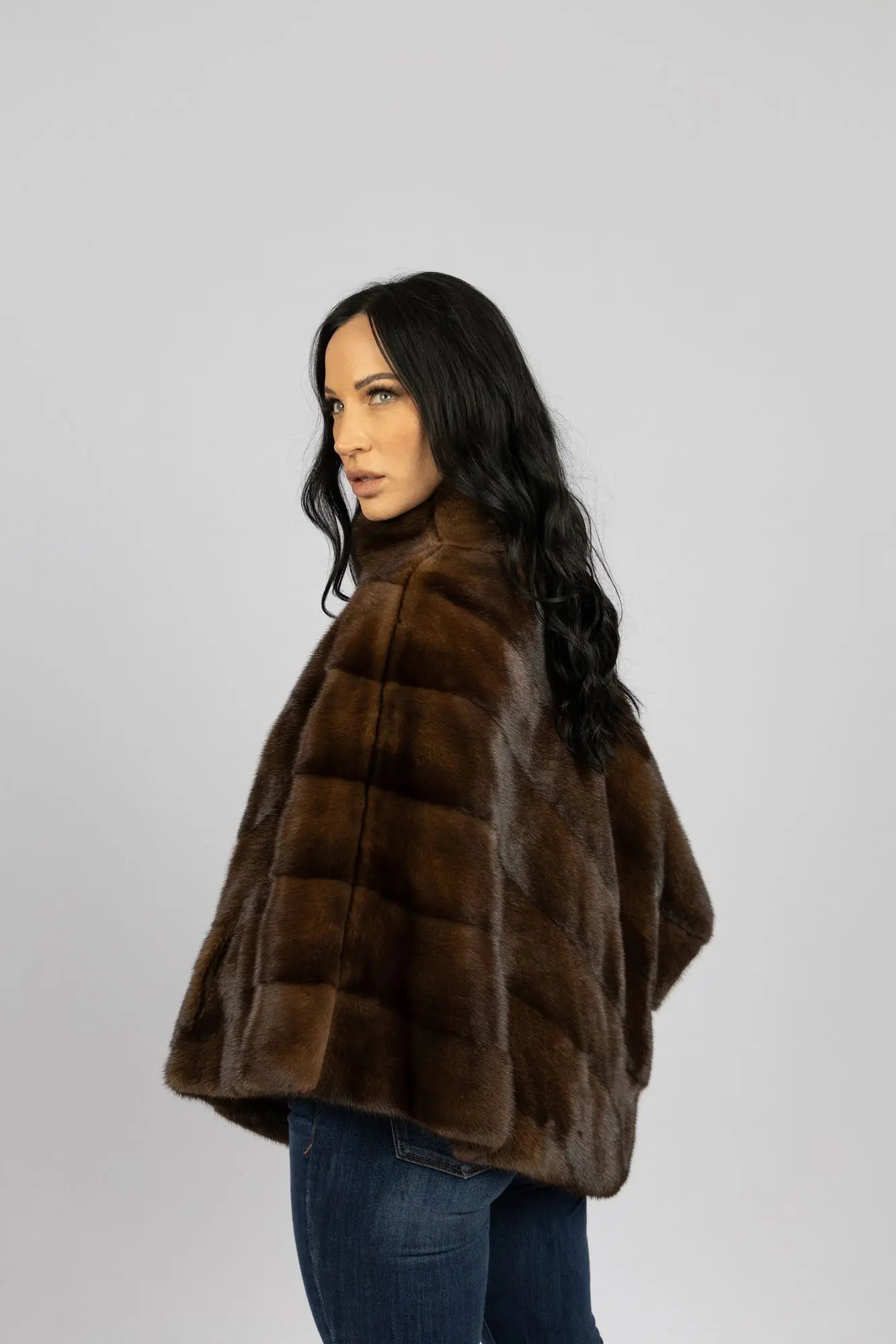 Natural Brown Cross Mink Poncho