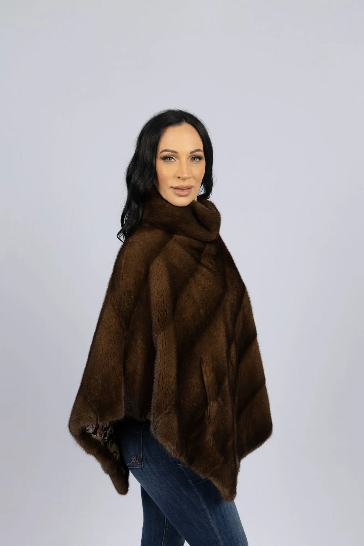 Natural Brown Cross Mink Poncho