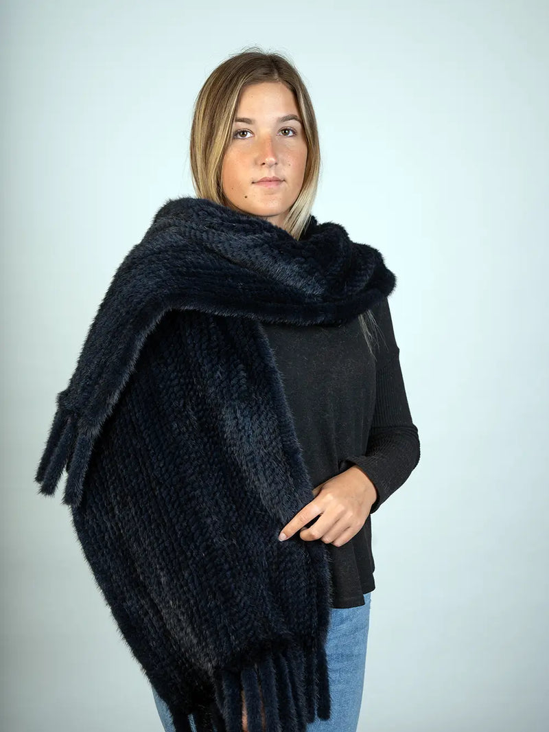LaBelle Since 1919 Navy Knitted Mink Shawl