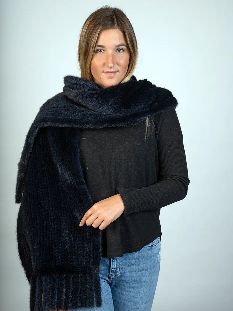 LaBelle Since 1919 Navy Knitted Mink Shawl