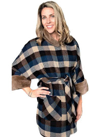 Navy and Beige Wool Cape with Pastel Mink Trim