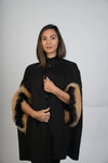 Olive Green Wool Blend Cape with Red Fox Trim