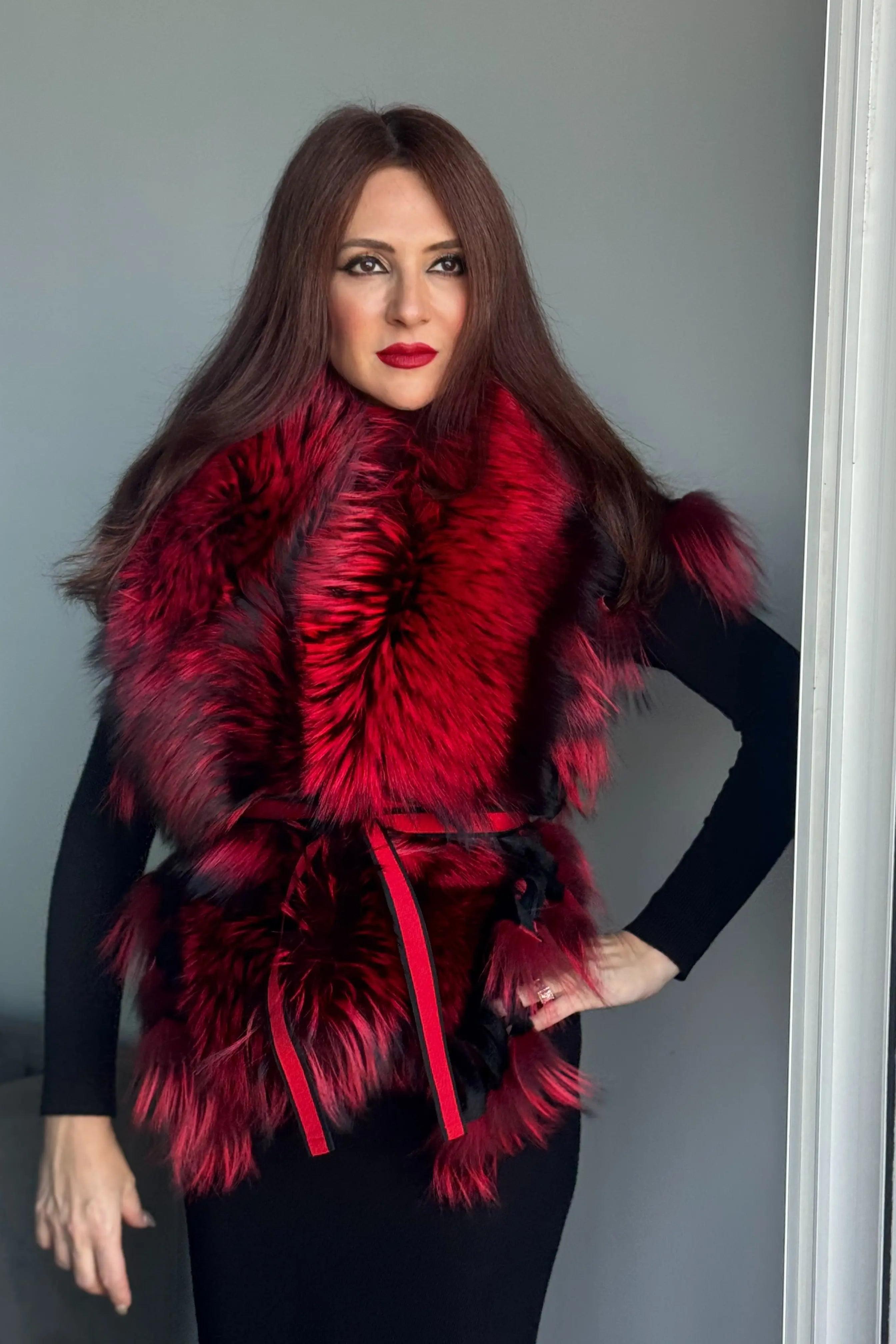 リジェールfoxファーベスト Women's Real fox fur vest Front 5 block リアルフォックスファー