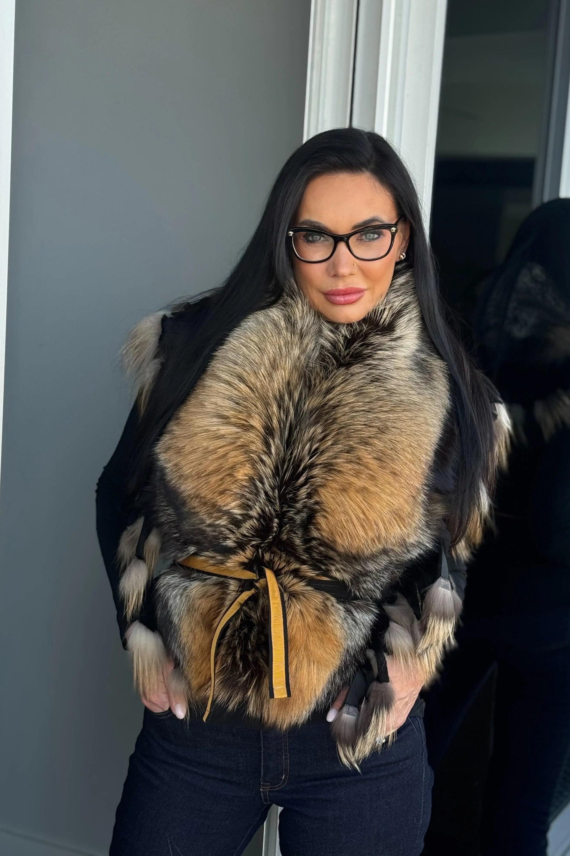 Oversized Fox Stole with Fringes