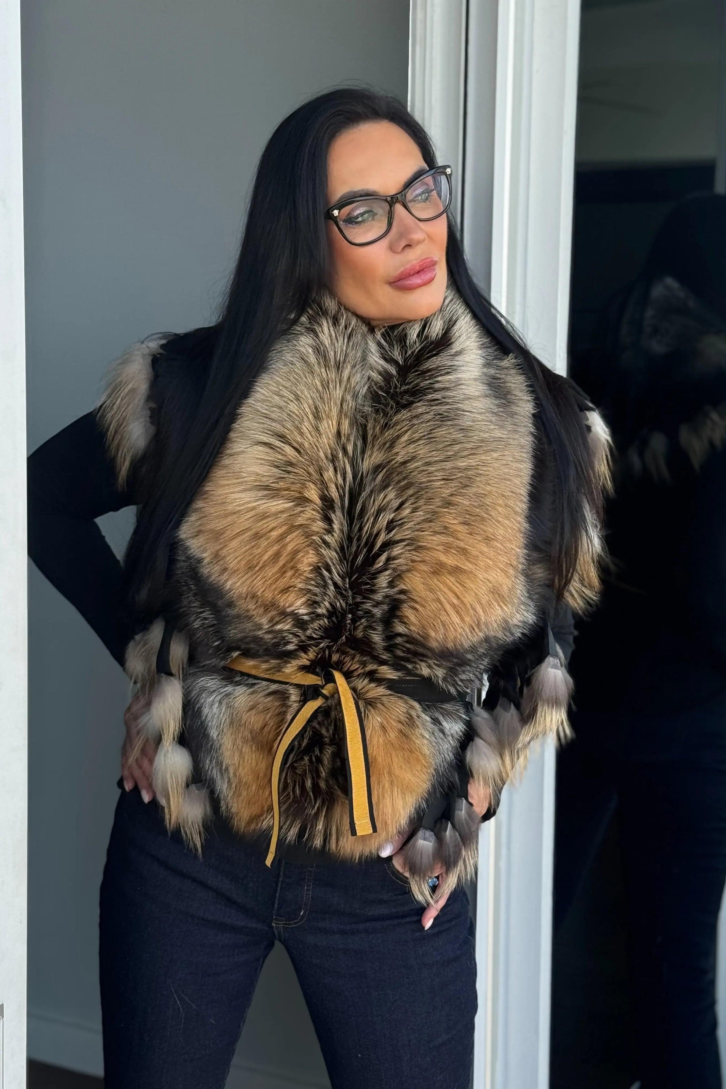 Oversized Fox Stole with Fringes