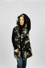 Pieced Mink Camouflage Vest Reversible to Black Taffeta