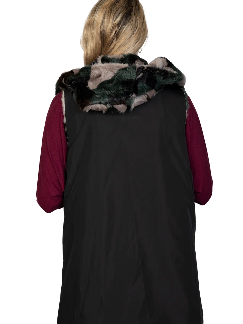 Pieced Mink Camouflage Vest Reversible to Black Taffeta