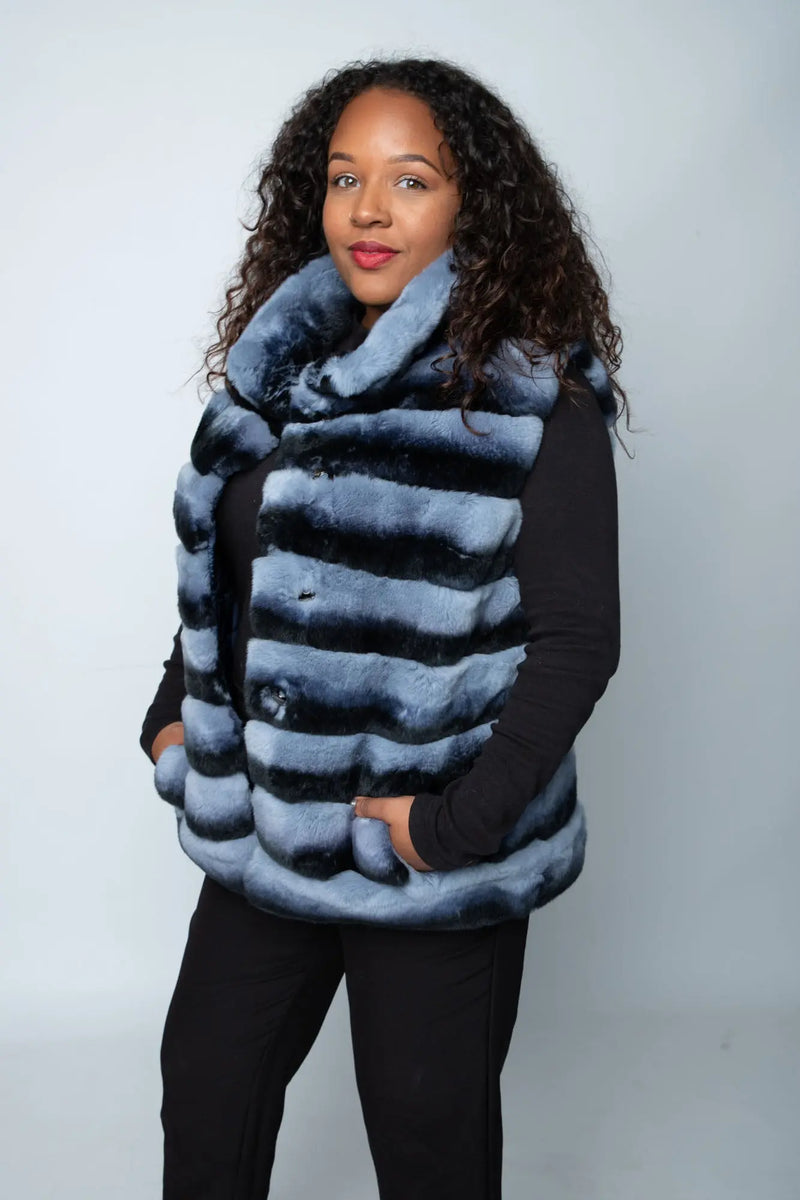 Reversible Dyed Blue Rexx and Taffeta Vest