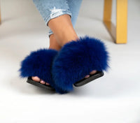 LaBelle Since 1919 Royal Blue Fox Slippers