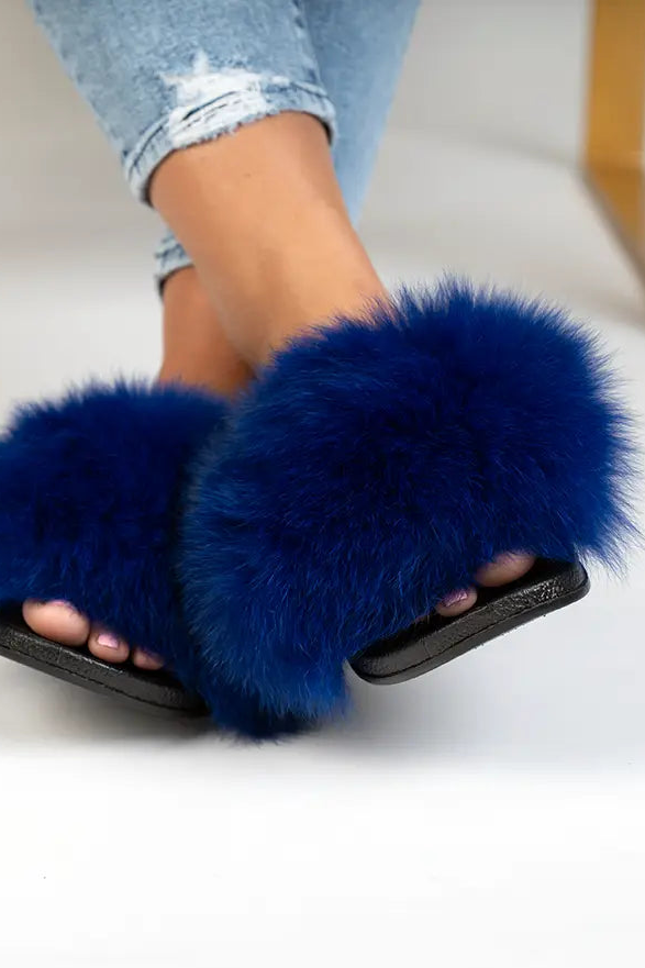 Royal Blue Fox Slippers