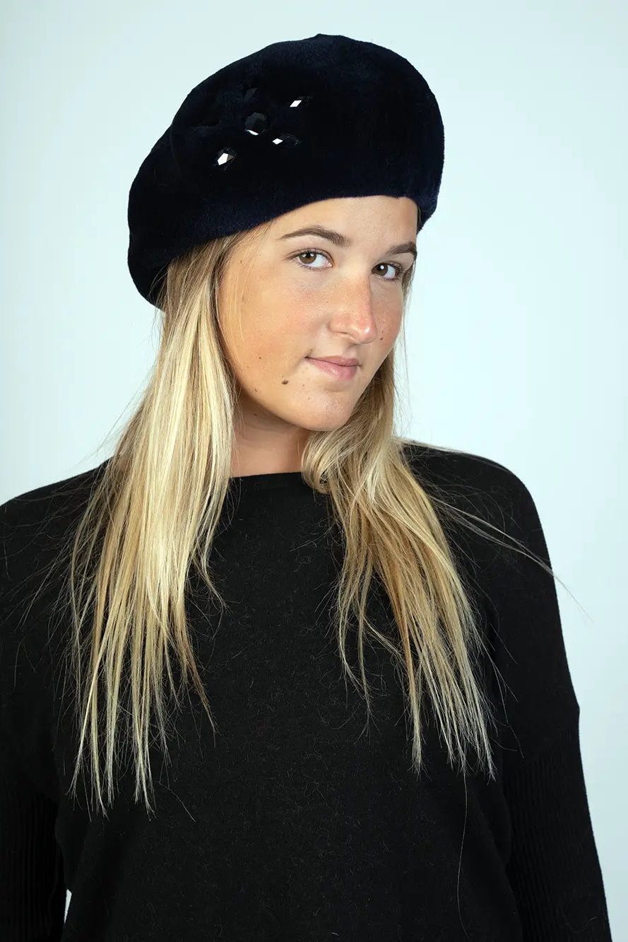 Mink Black Fur Beret Unisex Black Mink Fur Snap Hat | Handmade by NordFur main image 3
