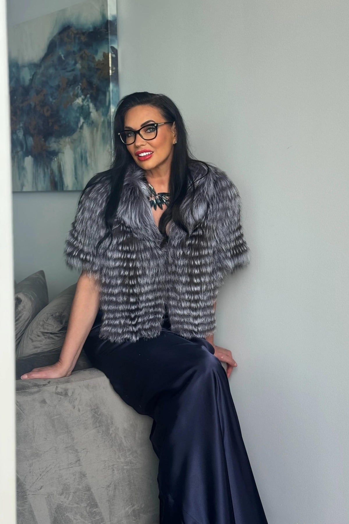 Silver Fox Feathered Fox Stole