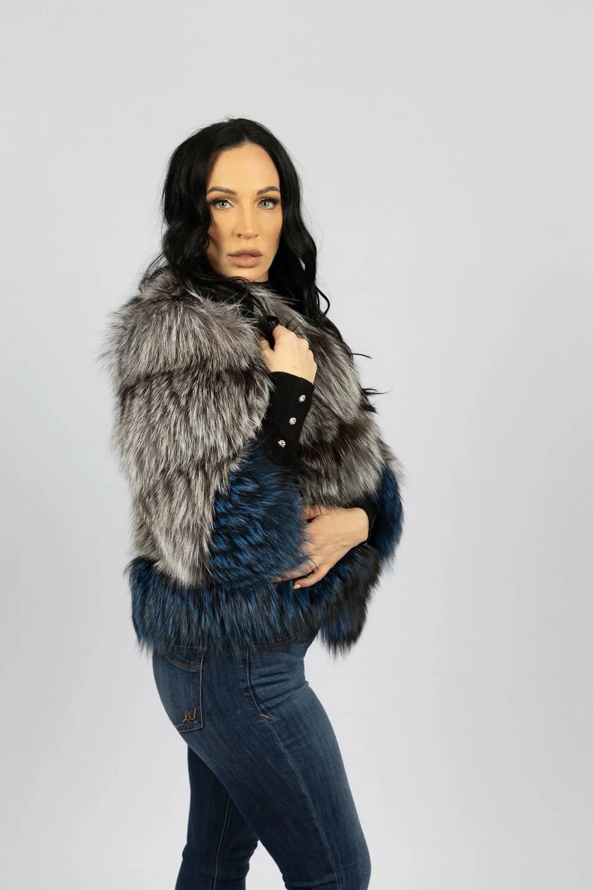 Silver & Dyed Blue Fox Jacket