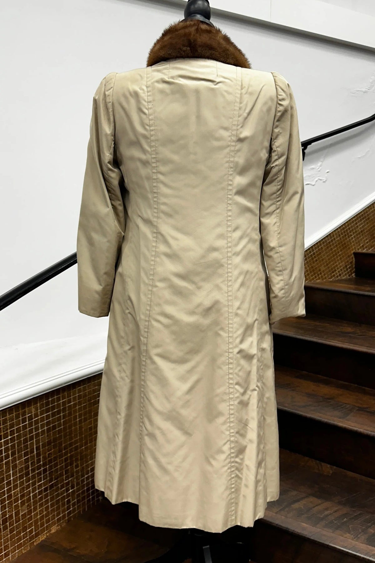 Vintage Beige Mink Lined Raincoat