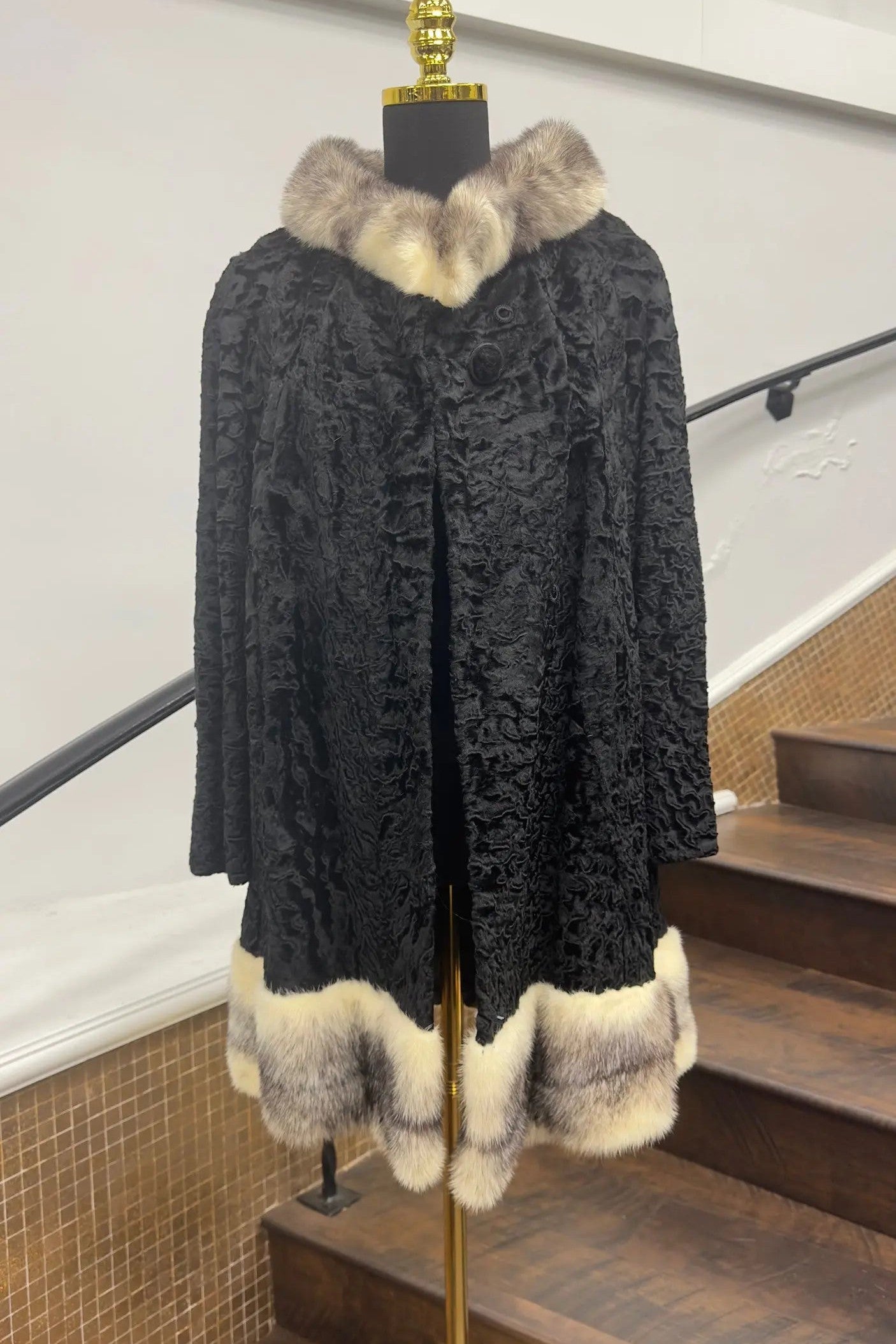 Vintage Black Broadtail Lamb with Black Cross Mink