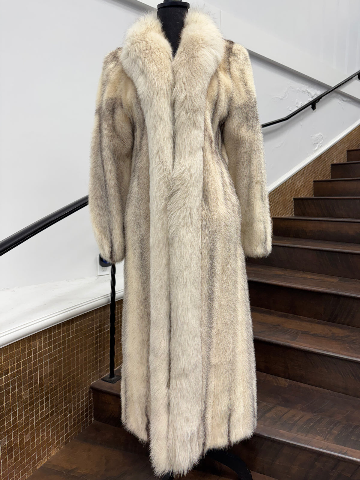 Vintage Black Cross Mink Coat with Blue Fox Tuxedo