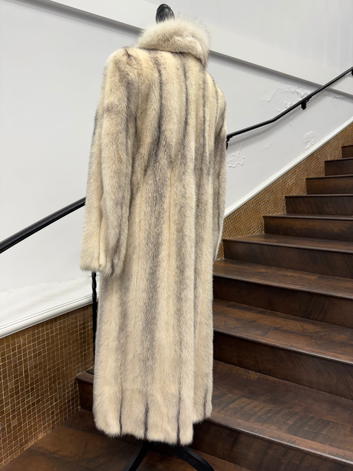 Vintage Black Cross Mink Coat with Blue Fox Tuxedo