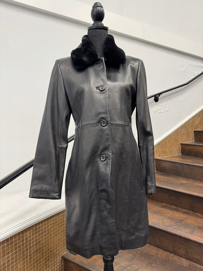 Vintage Black Leather Coat