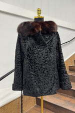 Vintage Black Persian Lamb Jacket with Mink Collar