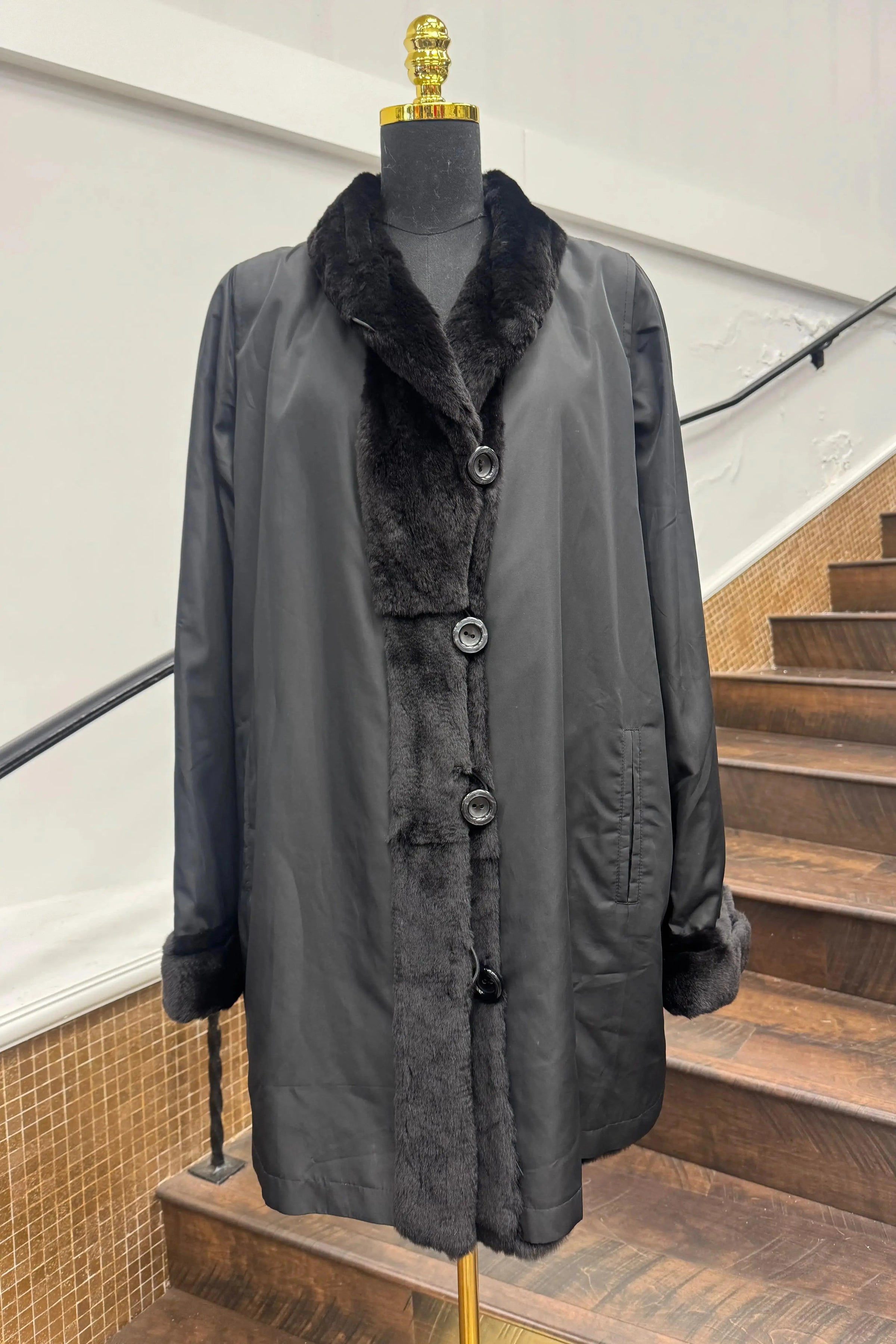 Vintage Black Sheared Mink Stroller - Reversible to Taffeta