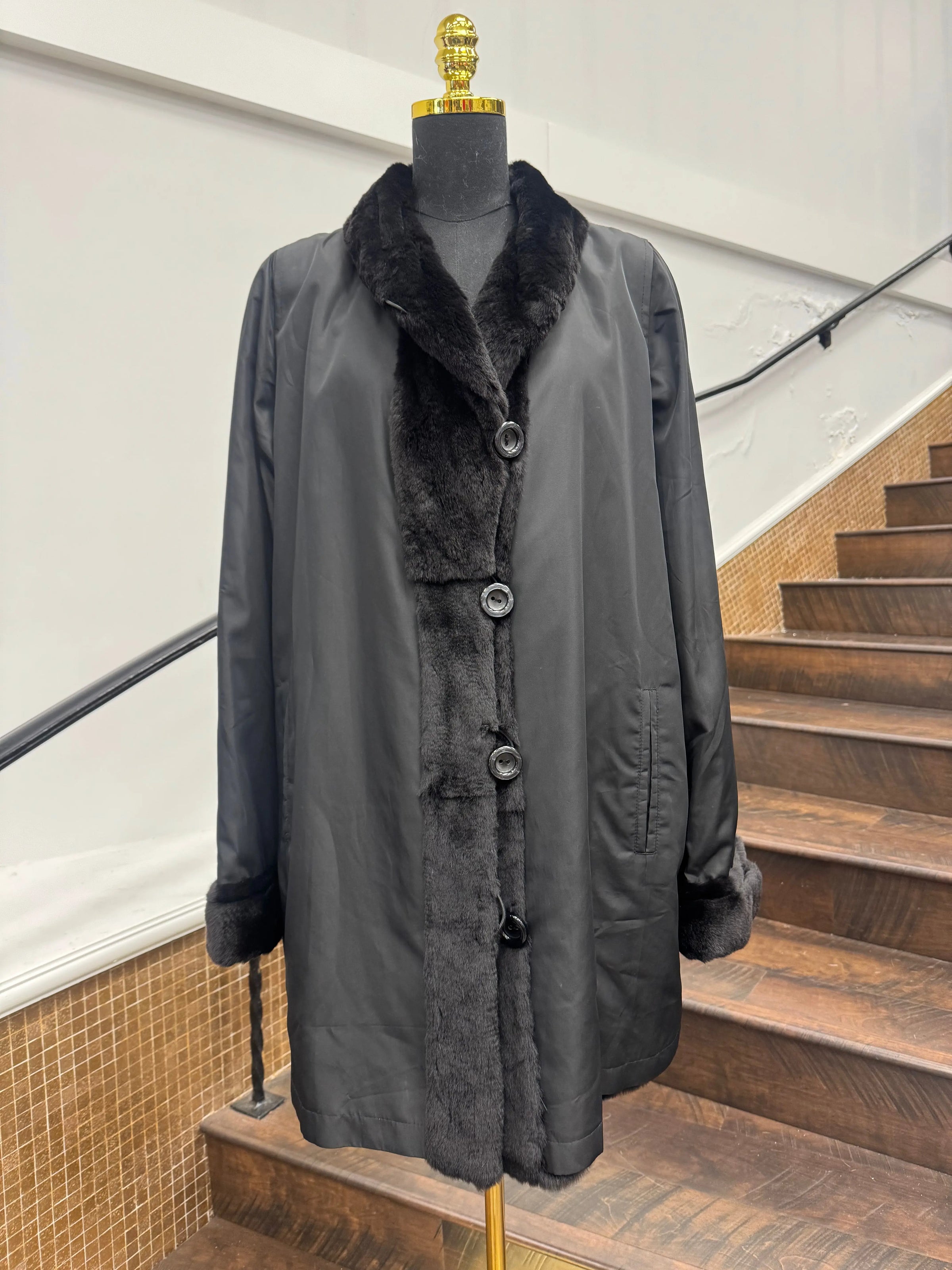 Vintage Black Sheared Mink Stroller - Reversible to Taffeta