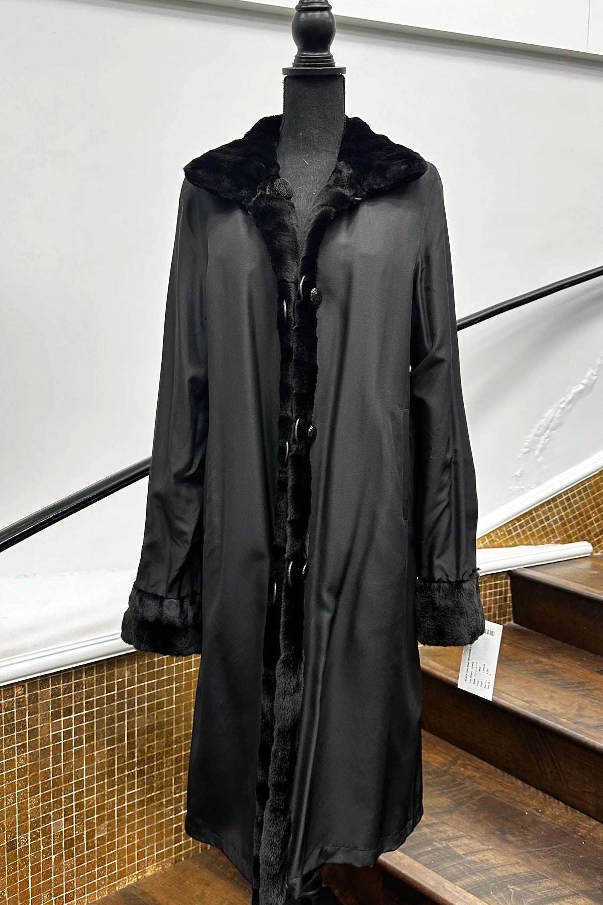 Vintage Black Sheared Reversible Full Length Coat