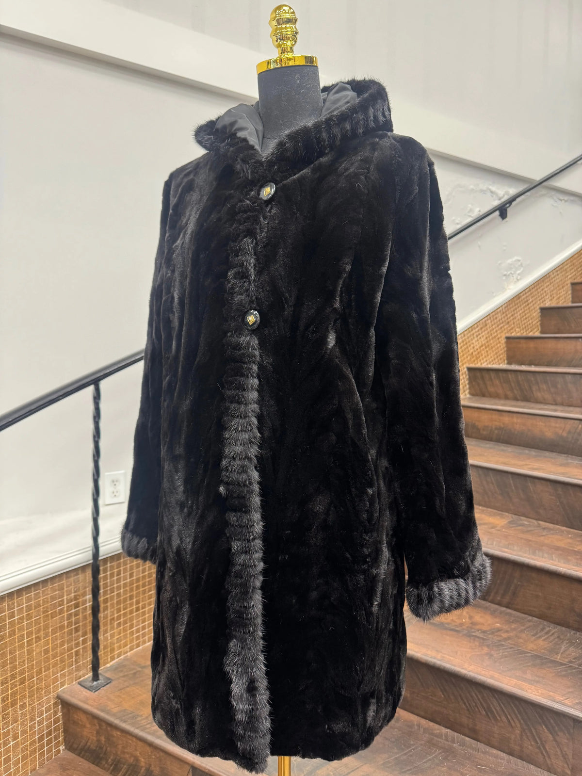 Vintage Black Sheared Sectioned Mink Reversible Stroller