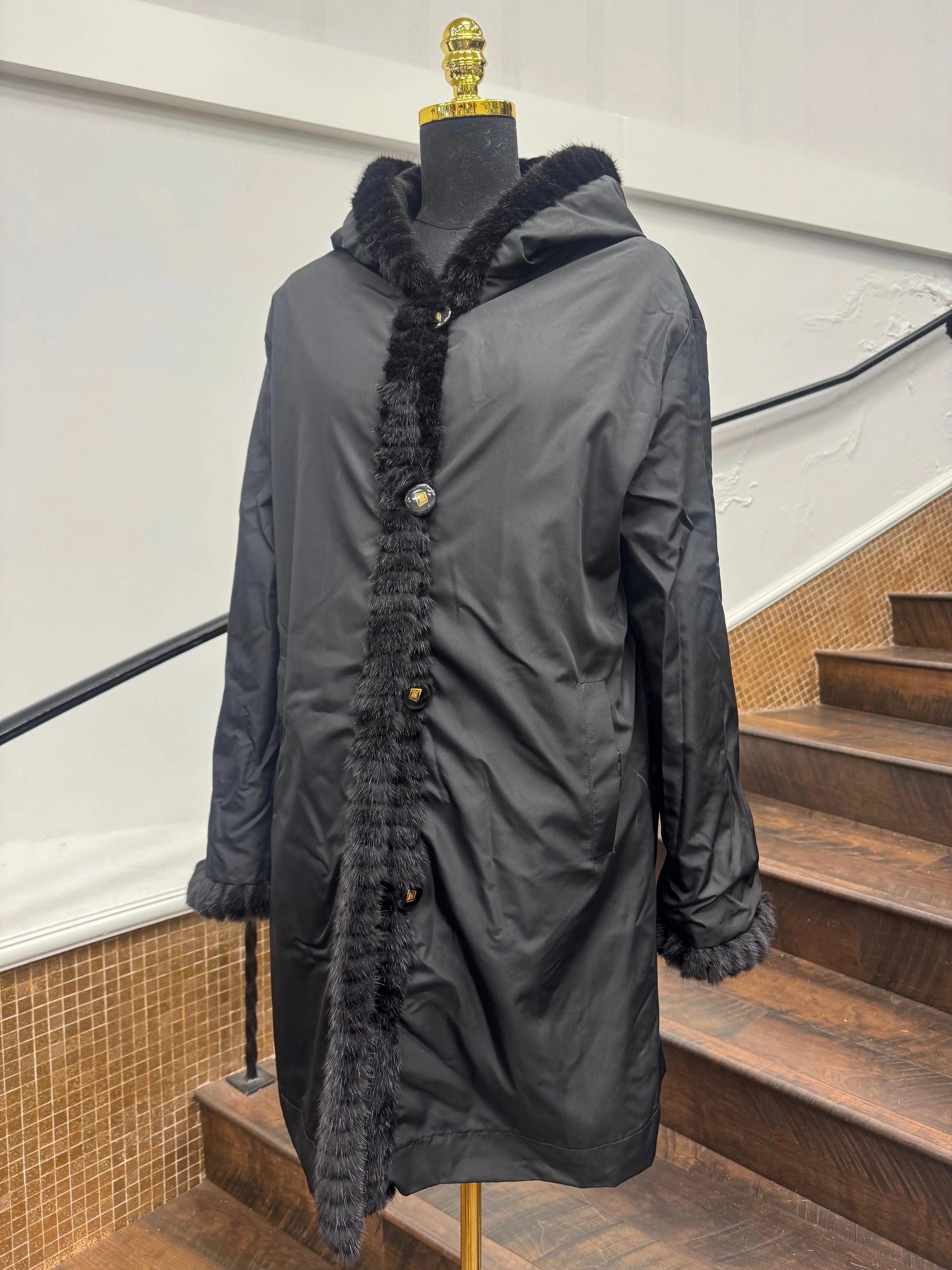 Vintage Black Sheared Sectioned Mink Reversible Stroller