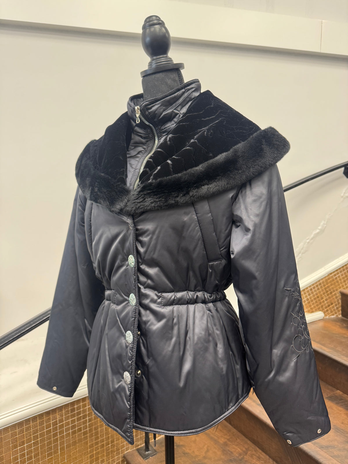 Vintage Black Ski Parka with Headband