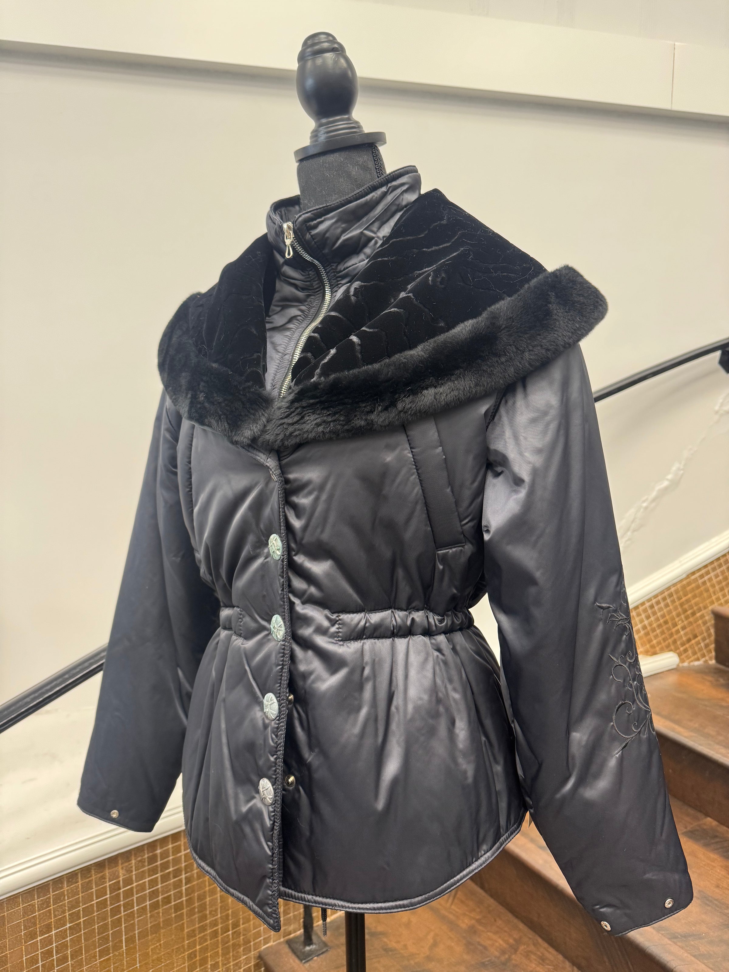 Vintage Black Ski Parka with Headband