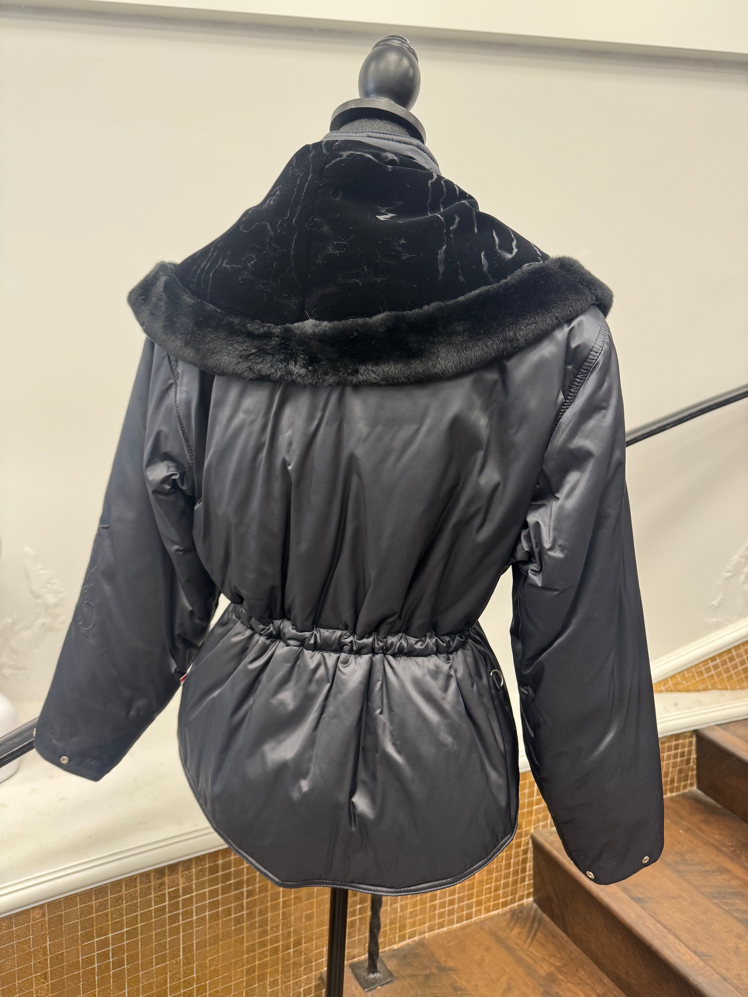 Vintage Black Ski Parka with Headband