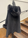 Vintage Black Wool Cape with Fox Trim