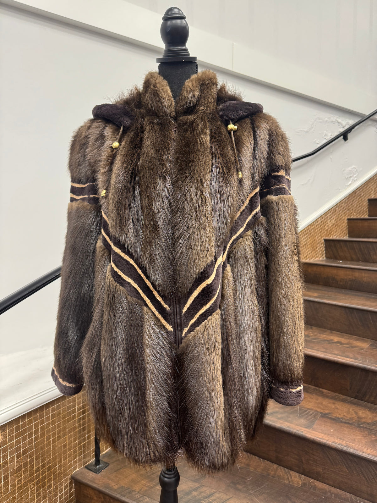 Vintage Brown Long Hair Beaver Parka