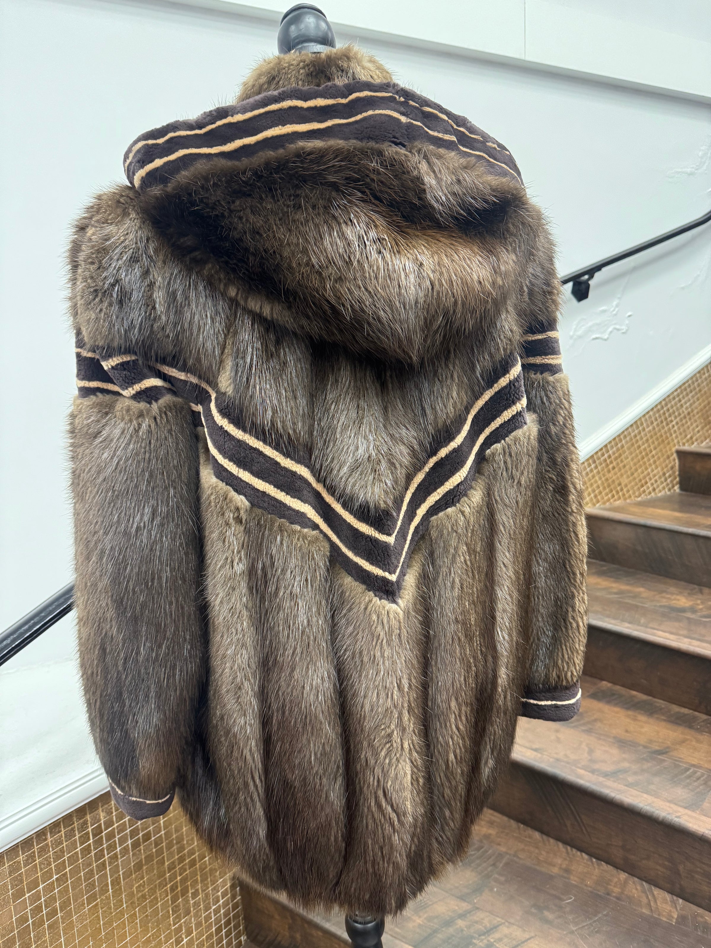 Vintage Brown Long Hair Beaver Parka