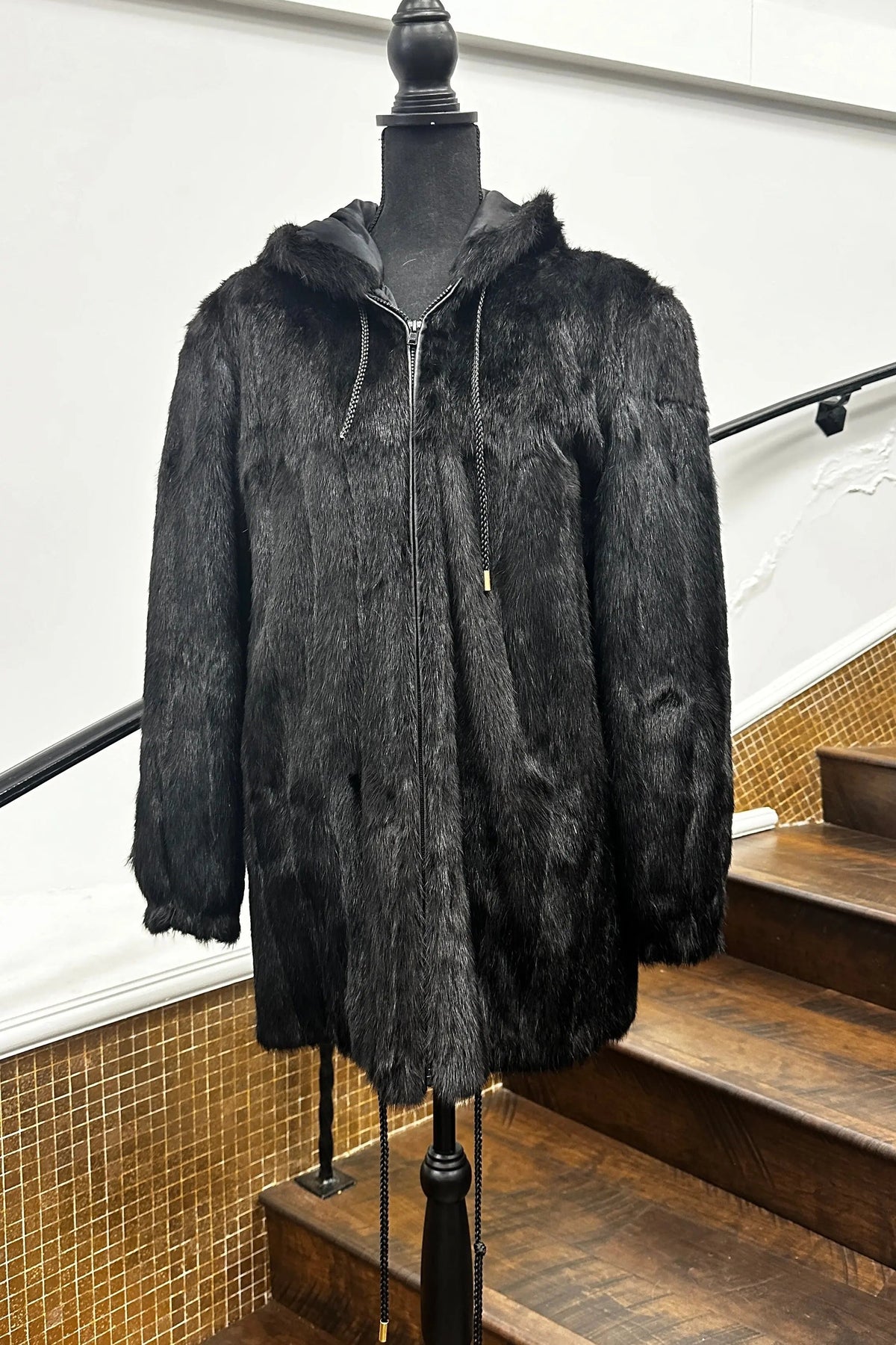 Vintage Chinese Mink Bomber Jacket with Hood