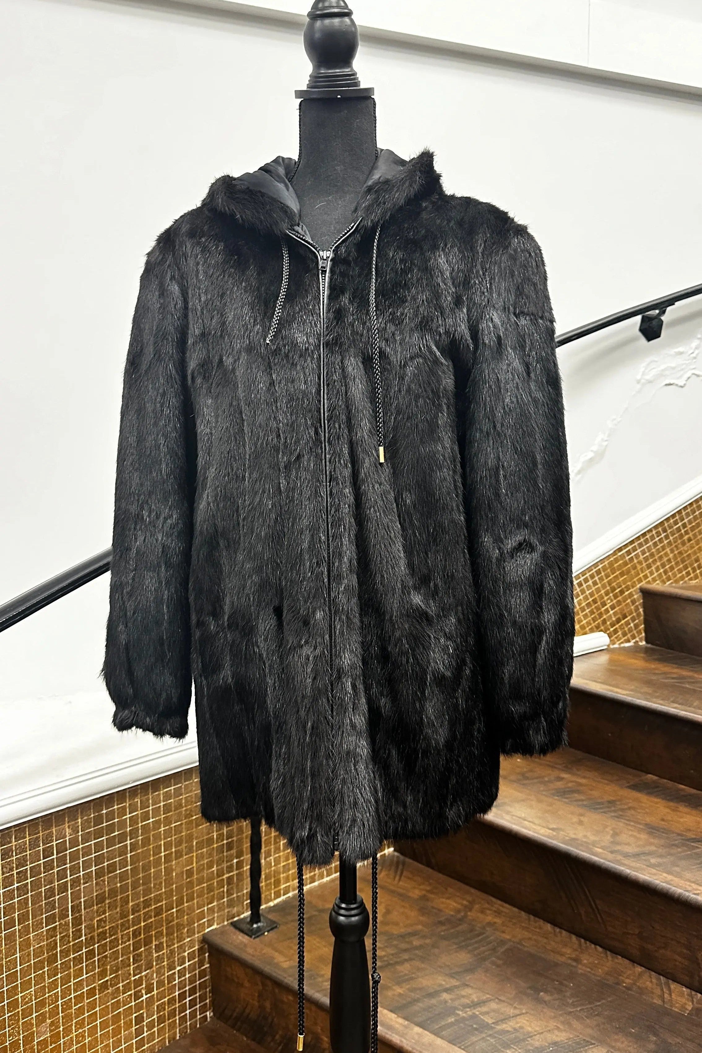 Vintage Chinese Mink Bomber Jacket with Hood