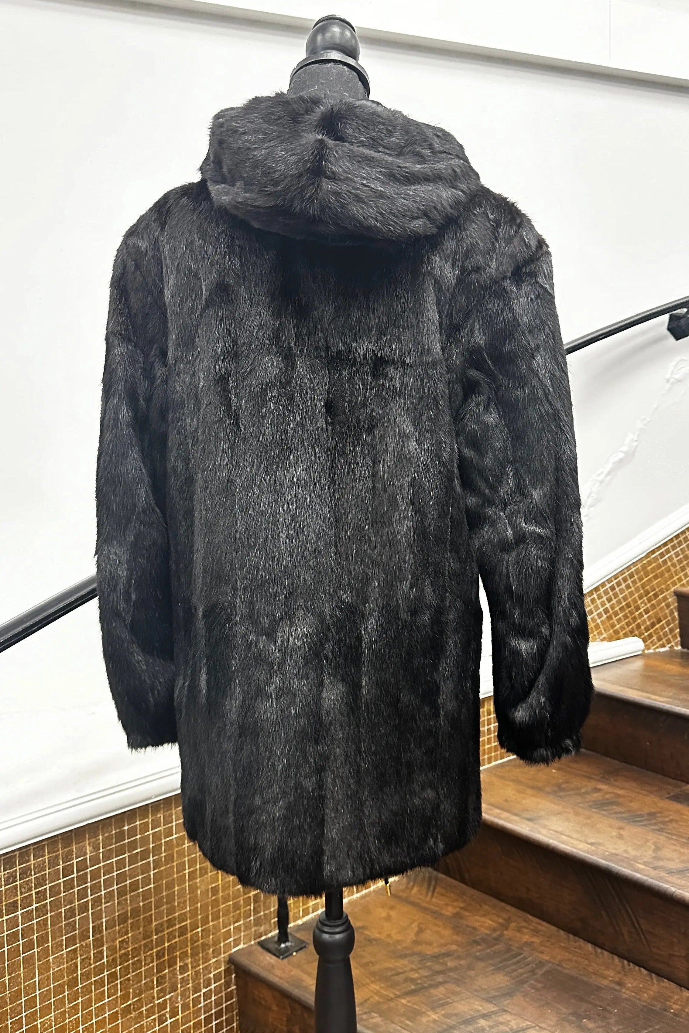 Vintage Chinese Mink Bomber Jacket with Hood