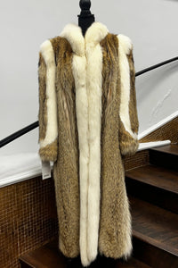 Vintage Coyote Coat with White Fox Trim