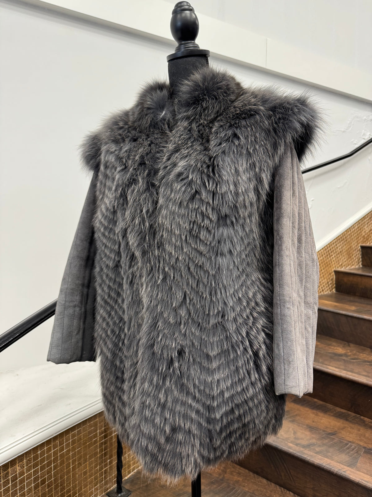 Vintage Grey Chevron Cut Fox Jacket
