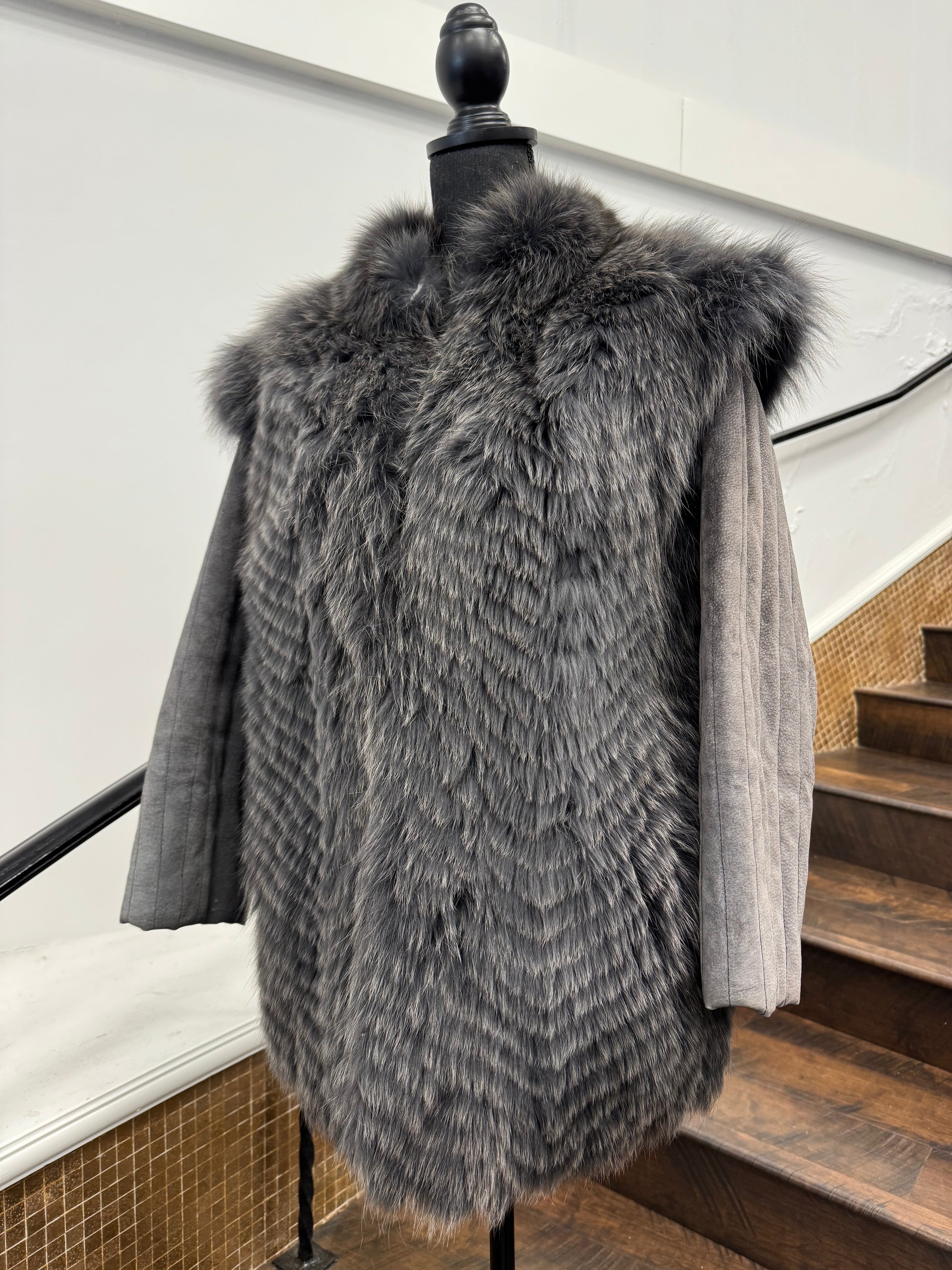 Vintage Grey Chevron Cut Fox Jacket