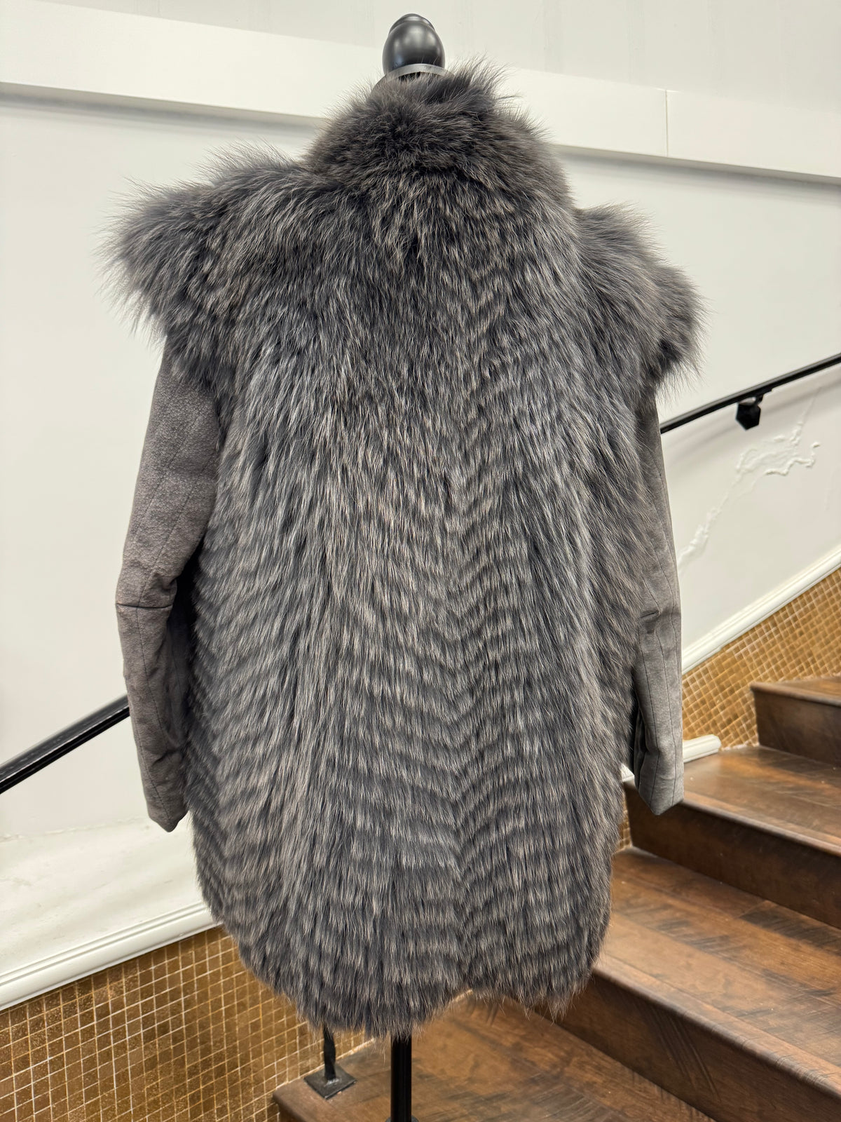 Vintage Grey Chevron Cut Fox Jacket