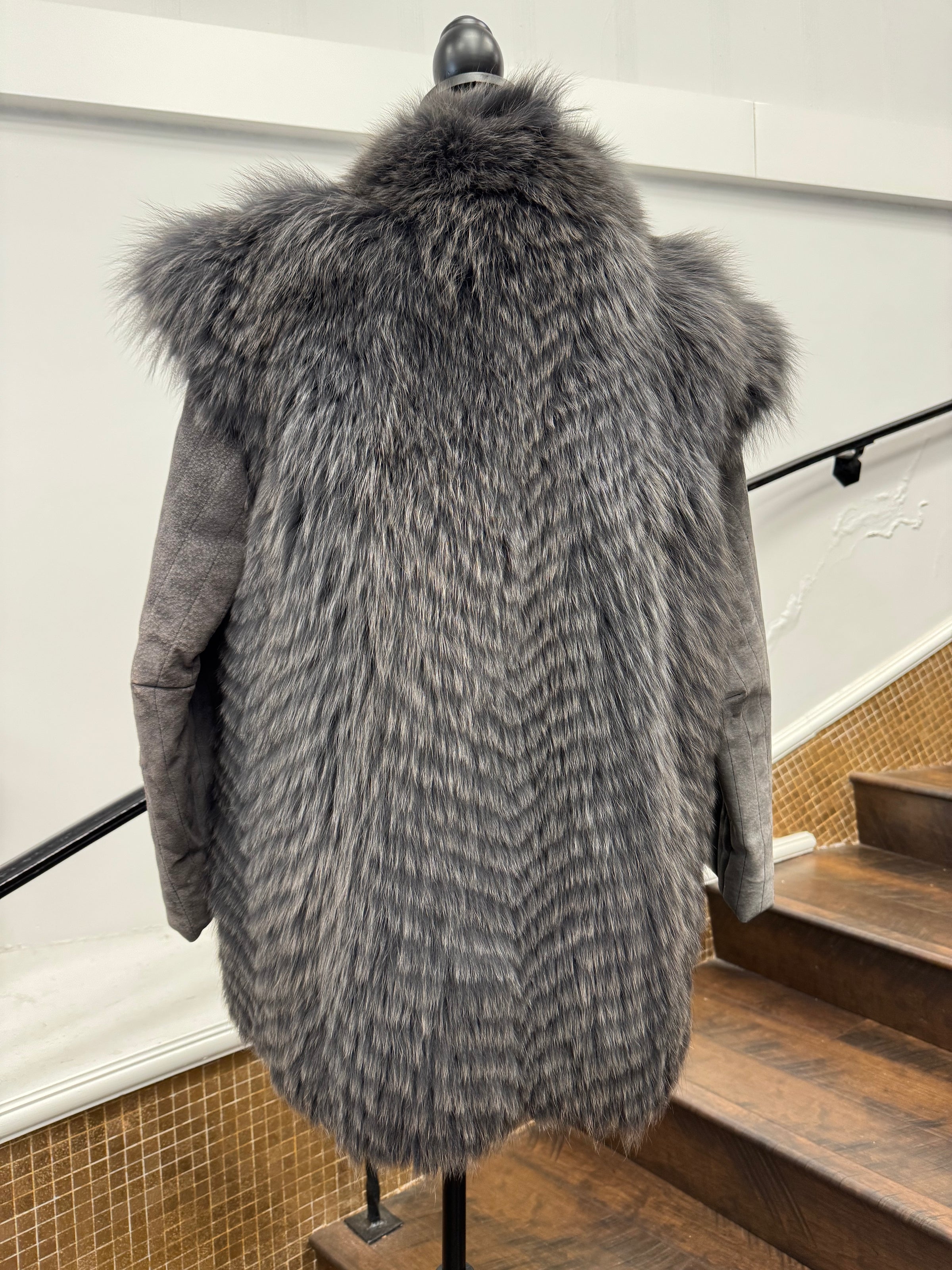 Vintage Grey Chevron Cut Fox Jacket